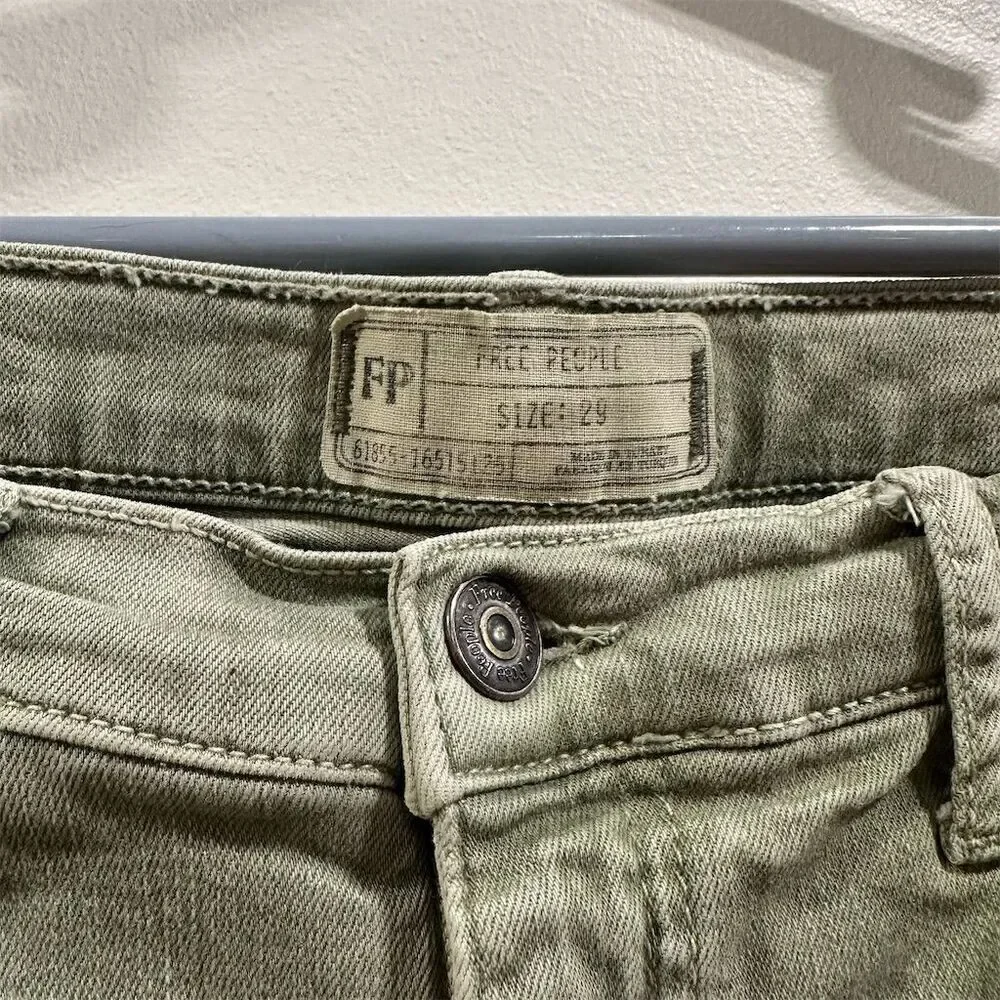 Free People Women's Light Green Ripped Skinny Jeans Size 29